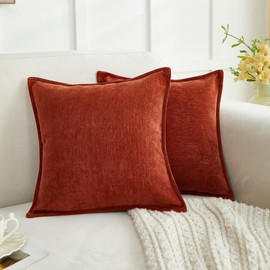 Sunday Praise Pack of 2 Chenille Fall Decorative Boho Pillow Covers 20x20 Inch Farmhouse Accent Neutral Throw Pillowcase Soft Thick Cushion Case for Couch Sofa Bed Living Room Home Decor Rust Orange