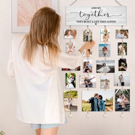 Orchroma Couple Picture Frames Collage Wall Decor,Couple Photos Board,Hanging Photo Display with Clips,and so Together They Built a Life They Loved,Home Liveing Room Bedroom Wall Decor