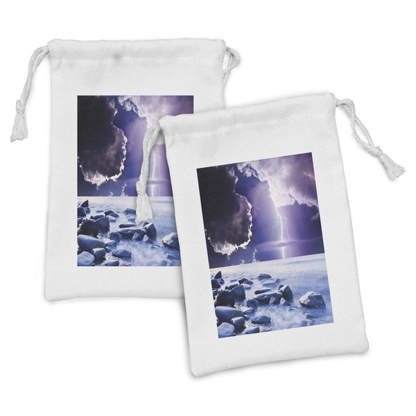 Ambesonne Nature Fabric Pouch Set of 2, Dark Ominous Rain