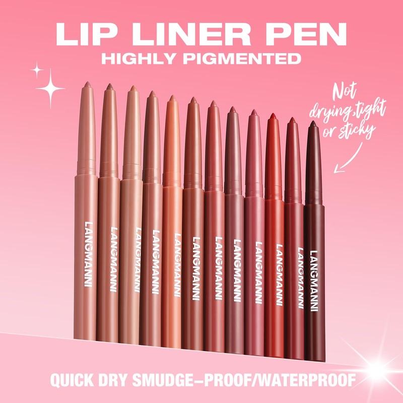 LANGMANNI 12 Colors Sculpting Matte Velvet Lip Liner Set,Smooth Creamy