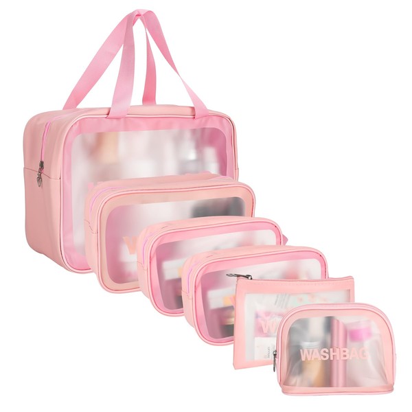 Fanshiontide 6 Pieces Clear Toiletry Bags Clear Makeup Bag Waterproof Toiletry Bag Travel Bag Plastic Cosmetic Makeup Bags Travel Business Holiday Bathroom, rose