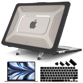 Batianda Case for New MacBook Air 13.6 inch 2022 2023 2024 Release A2681 A3113 (M3) Model,Honeycomb Heavy Duty Protective Hard Shell with TPU Bumper Fold Kickstand & Keyboard Cover Protector, Black