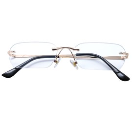 Mriendao Small Rimless Clear Glasses Retro Narrow 90s Gold Metal Eyeglasses Rectangle Ultralight Eyewear