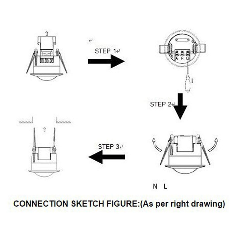 RTNLIT 110-240V Infrared Motion Sensor Switch, Recessed PIR Ceiling Motion