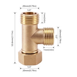 XNTONG 1/2" Brass Tee, 1/2" Male x 1/2" Male x 1/2" Female Tee, Brass 3-Way Shower Diverter Valve, 1/2" Tee for Shower Arm, Angle Valve, Bidet, and Sprayer Hose Applications