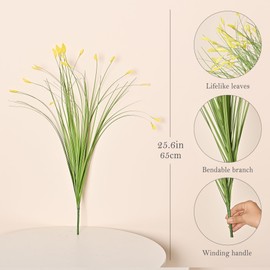 JIAAUAN 6PCS 24" Tall Artificial Plants for Home Decor Onion Grass Faux Plants with Flowers for Vase Porch Outdoor Box Garden Decorative Wedding (Yellow)