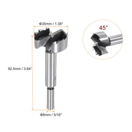 HARFINGTON Forstner Drill Bit 35mm (1.38") Dia 8mm (5/16") Round Shank Serrated High Carbon Steel Hole Opener for Wood Drilling Hinge Woodworking