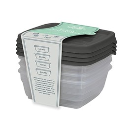 4 Pack 300ML Small Food Containers with Lids Set - Airtight Meal Prep Containers Snack Pots Reusable Sauce Fruit Containers BPA Free for Kitchen and Pantry Organization (Dark Grey Colour)