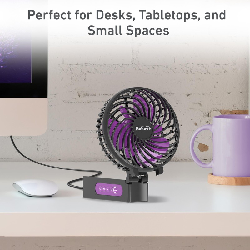 Holmes 4" Portable Handheld Fan – 3 Speeds, Rechargeable, USB-C,