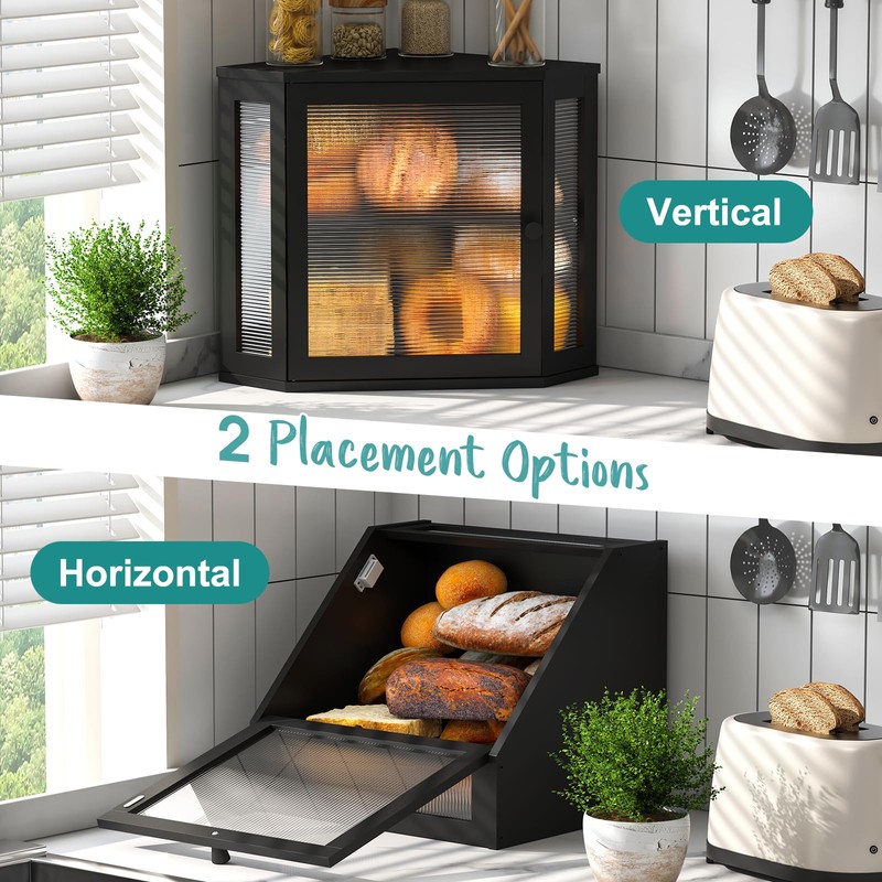 Vriccc Corner Bread Box, Bamboo Bread Box for Kitchen Countertop,