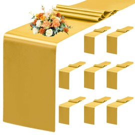 Teruntrue 8 Pack Gold Satin Table Runner, 12 x 72 Inch, Rectangular, Luxurious Formal Celebration, 8 Set