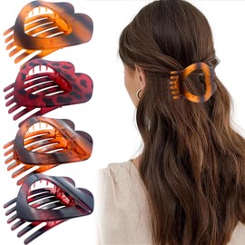 Heart Shaped Tortoise Shell Hair Claw Clips, Leopard Print Design, Strong Hold No Slip for Thick or Thin Hair, 4 Pack