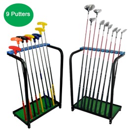 Nisorpa Golf Club Organizer Rack Golf Club Display Stand Rack Holder Shelf Golf Putter Rack Holder Stand Metal Golf Club Stand 9 Putters with Artificial Grass Mat