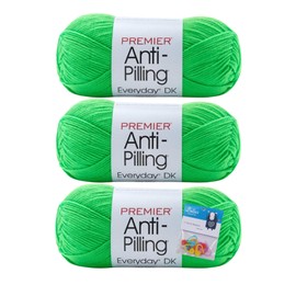 Premier Yarns Everyday DK Anti-Pilling Yarn - 3.5 Oz - #3 Light Weight - 3 Pack Bundle with Bella's Crafts Stitch Markers (Bright Green)