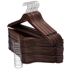 ELONG HOME Solid Wooden Hangers 30 Pack, Wood Suit Hangers with Extra Smooth Finish, Precisely Cut Notches & Chrome Swivel Hook, Wooden Clothes Hangers for Shirt Coat Jacket Dress