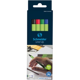 Schneider Line-Up Fineliner, punta de fibra de 0,4 mm, barril verde claro, varios colores de tinta, paquete de 4 bolígrafos (191094)