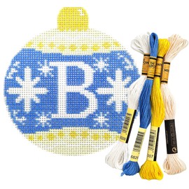 Howie's Needlepoint Needlepoint Kits, 18CT Printed Embroidery Pattern Starter Kits, Stamped Patterns Canvas Kits(Christmas Ball-Letter B,4x4inch)