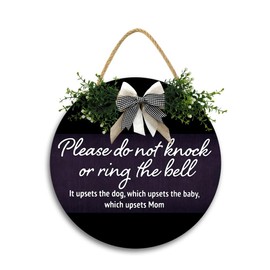 Lefangovs-Baby sleeping sign for front door 12x12 Baby Sleeping Sign Plaque,Round Vintage Wooden Door Hanger for Baby Room,Nursery for front door sign