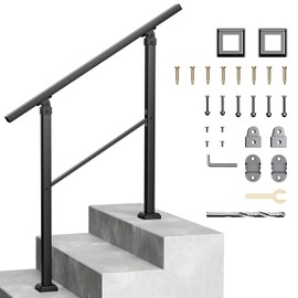 Xesi 3-4 Step Handrails for Outdoor Steps with Installation Kit - Durable Wrought Iron Railing - Versatile Straight Handrails for Outside Steps, Concrete Steps, Stair Railing Outdoor or Porch Railing