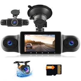 Hikity 3.0 Inch DVR 1080P WiFi Dash Cam Four Car Camera App Control with 64GB SD Card 360° Wide Angle with 24H Parking Monitoring G-sensor Loop Recording Super Night Vision, Supports Maximum 256GB