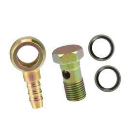 REPAIROCK 1 Set Banjo Bolt Kit M14x1.5 Banjo Bolt Hose Barb Fitting Brake Line Fitting Adapter with Copper Washers for Motorcycle Car Iron Bronze Tone Auto Replacement Parts