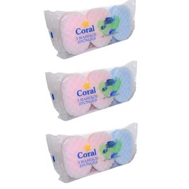 9 x Exfoliating Bath Sponge for Adults and Kids, 3 Packs of 3 Massage Sponges for Men and Women, Mixed Colours