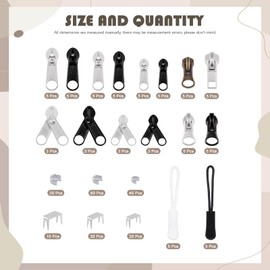 250Pcs Zipper Replacement Zipper Repair Fix Kit Zipper Slider Set for Fixing Luggage Bags, Coats, Jean, Jackets, Tents