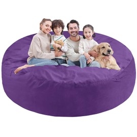 SIMFLAG 7FT Bean Bag Chair, Large Bean Bag Chairs with Memory Foam Filled, Fluffy Beanbag Sofa with Dutch Velvet Cover, Round BeanBag Chairs for Living Room, Playroom - Purple