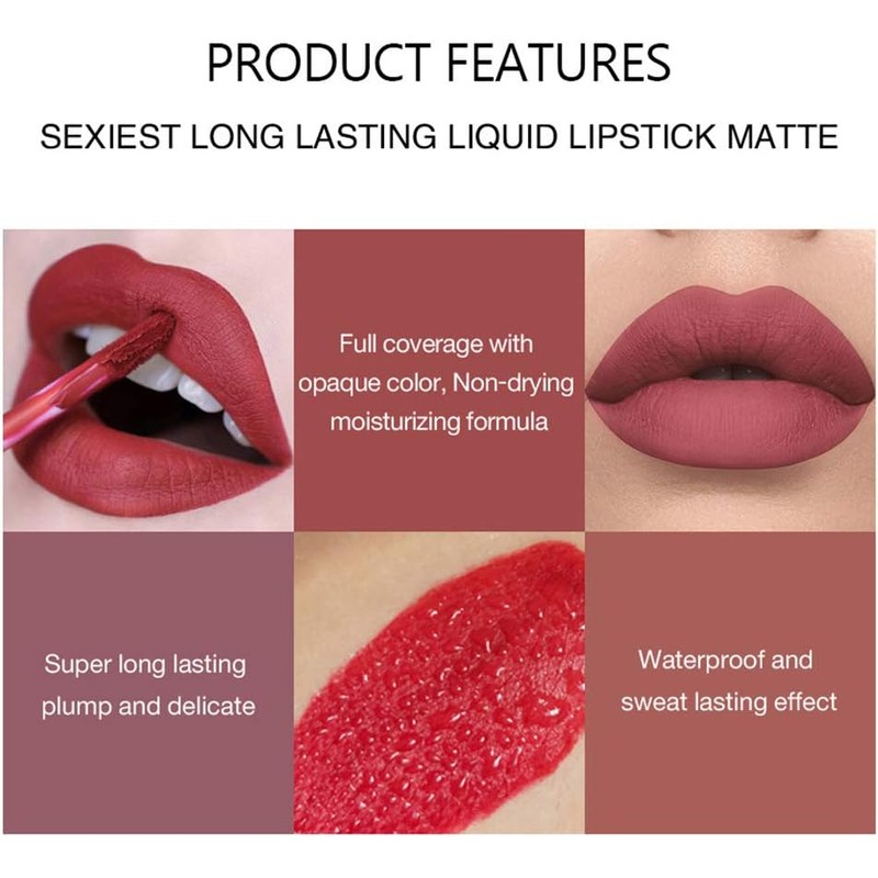 Brillo de Labios, 6 Piezas de Lápiz Labial Líquido Mate