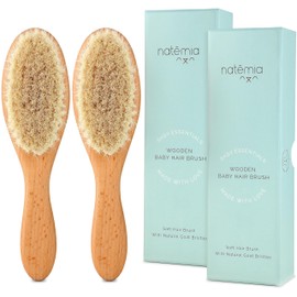 Natemia Baby Hair Brush 2 Pack - Soft Bristle Hair Brush Baby, Baby Registry Gift, Soft Baby Brush, Toddler Hair Brush, Newborn Baby Essentials, Baby Brush for Hair, Wooden Baby Brush