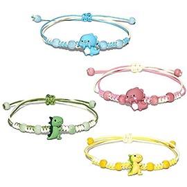 4 Pcs Cute Dinosaurs Bracelets Set Multicolor Luck String Rope Chain Cord Thread Braided Bracelet Colorful Dinosaur Beaded Bracelet Good Protection Friendship Wish Bracelet Jewelry for Women