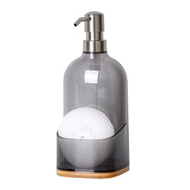 Clasin Home Kitchen Soap Dispenser with Sponge Holder, Refillable Acrylic Dish Soap Dispenser 17oz for Kitchen Sink and Bathroom, Anti Slip Modern Hand Soap Dispenser for Countertop Home Decor (Grey)
