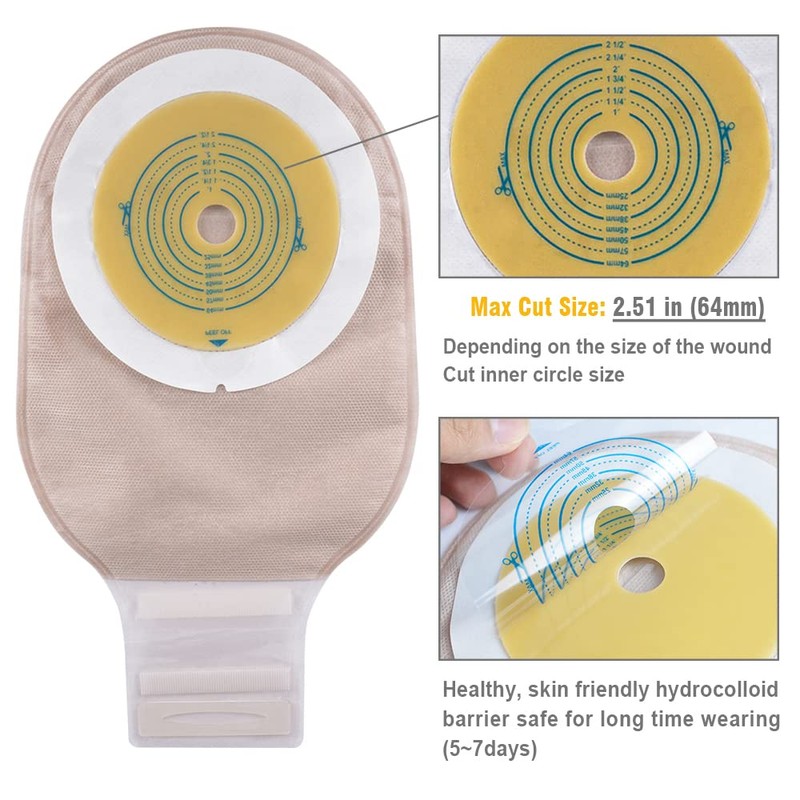 OUCHAN 1-Piece Ostomy Bags Colostomy Pouch with Hook and Loop