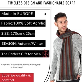 LOVARZI Mens Scarf Orange Rust Striped Winter Scarfs for Men - Warm, Knitted Designer Men's Scarves - Gifts for men for Occasions like Christmas, Birthday & Anniversary