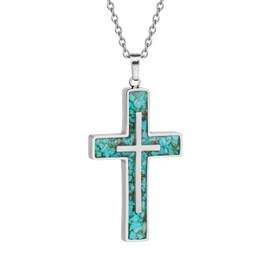 Lauren-Spencer Turquoise Cross Necklace for Women Dainty Simple Cross Necklace Stainless Steel Large Green Turquoise Gemstone Cross Pendant for Women Christian Jewelry Religious Gifts