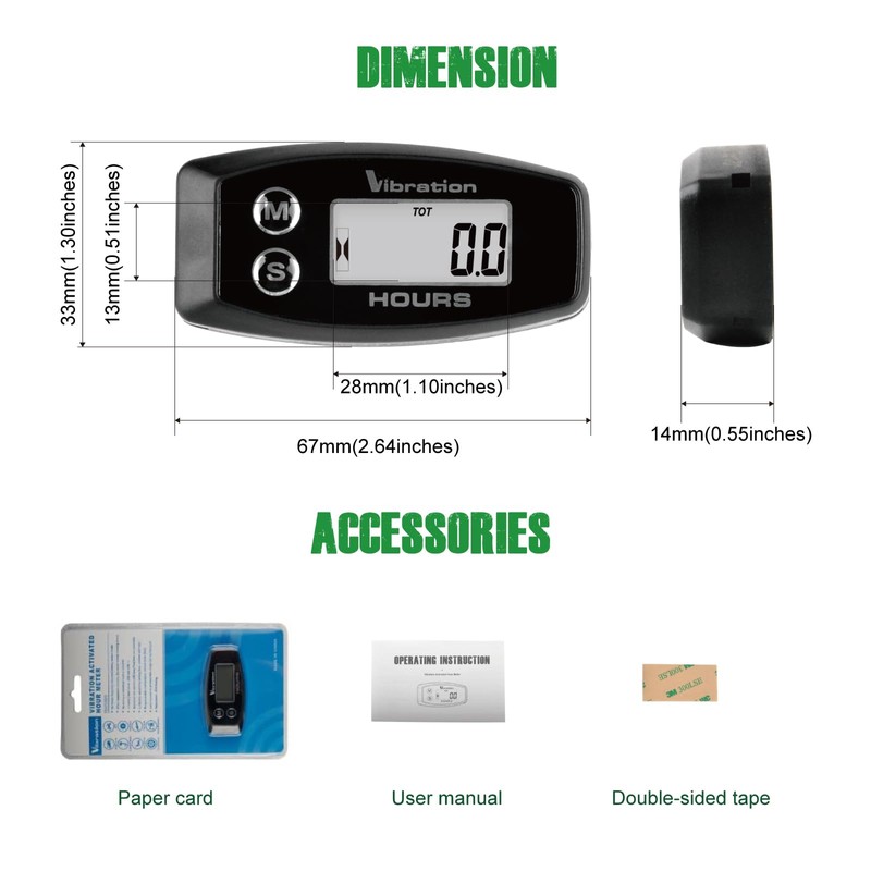 Yooreal Vibration Hour Meter,User Shutdown Waterproof for Gas/Diesel Motor Generator