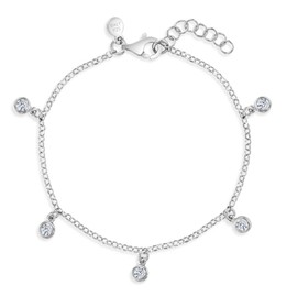 In Season Jewelry - Juego de biseles de plata de ley 925 con circonita cúbica para niñas y preadolescentes de 6 a 7 pulgadas, una delicada pulsera de bisel de circonita cúbica para una niña joven, Metal, Circonita cúbica