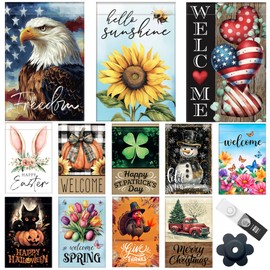 Seasonal Garden Flags Set of 12, Double-Sided, 12 x 18 inches, Weather Resistant, with Anti-Wind Clip