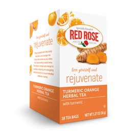 Red Rose Blossoms Turmeric Orange Herbal Tea - 18 Individually Wrapped Tea Bags, 6Count