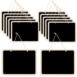 12PCS Black Mini Chalkboard, Wooden Double Sided Hanging Chalkboard Signs, Rectangle Hanging Chalkboard Label, Erasable Message Board Blackboard Tags with Hanging String for Wedding Kitchen Craft