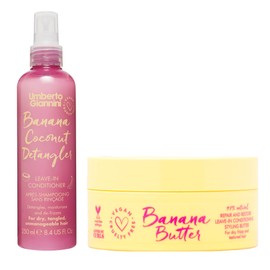 Umberto Giannini Coily Banana Butter Vegan Leave-in Conditioner & Banana Coconut Detangler - Leave in Conditioning Spray & Cream Duo, Yellow
