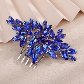 Teyglen Sparkly Blue Crystal Wedding Hair Comb Full Rhinestone Hair Piece Bridal Headpiece for Bride Wedding Hair Accessories for Women Rhinestone Side Comb (Blue)