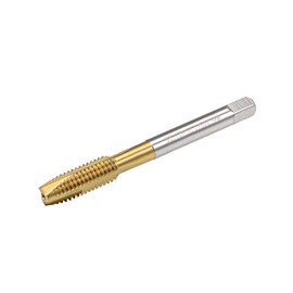 uxcell Spiral Point Plug Threading Tap M8 x 1.25 Thread, Ground Threads H2 3 Flutes, High Speed Steel HSS 6542, Titanium Coated, Round Shank with Square End
