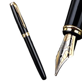 Noguez. Pluma Fuente, Estilográfica de Punta Fina, Estilo Clásico de Lujo, Tinta Estándar, Ideal para Estudiantes y Oficina de Negocios, Pluma de Firma. (0.5 mm.) (Pluma Fuente, Negro y Dorado)