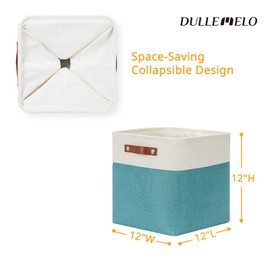 DULLEMELO Square Storage Cubes Baskets for Gifts Empty, 12 inch Cube Stroage Bins Linen Closet Organizers and Storage Baskets for Toy Nursery Shelves Bedroom Storage(4 Pack - 12" White&Teal)