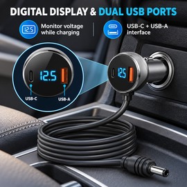 Starlink Mini Car Charger for Vehicle Power – 5m DC Cable with Digital Display, USB-A & USB-C Ports for Travel