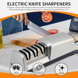 JOVANT JOVANT 15° Electric Knife Sharpener for Kitchen Knives with 3-step Sharpening System and Diamond Abrasives Suitable for most Metal Ceramic Knives