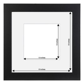 Fabian Clarke London® Modern Black Square 8x8 Picture Photo Frame with 5x5 White Mount Includes Glass Front Wall Hung or Freestanding