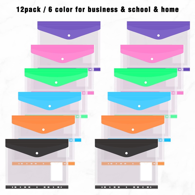 Colorlife Binder Pocket 12 Pack Plastic Envelopes Binder Folders 11
