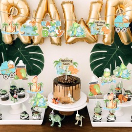 JOYMEMO 24 Pieces Dinosaur Baby Shower Centerpieces Sticks for Boy, Hatching Soon Table Toppers Baby Shower Decorations, Dinosaur Themed Party Supplies
